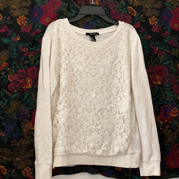 Forever 21 Sweaters - Forever 21. White Pullover Sweater with Lace.